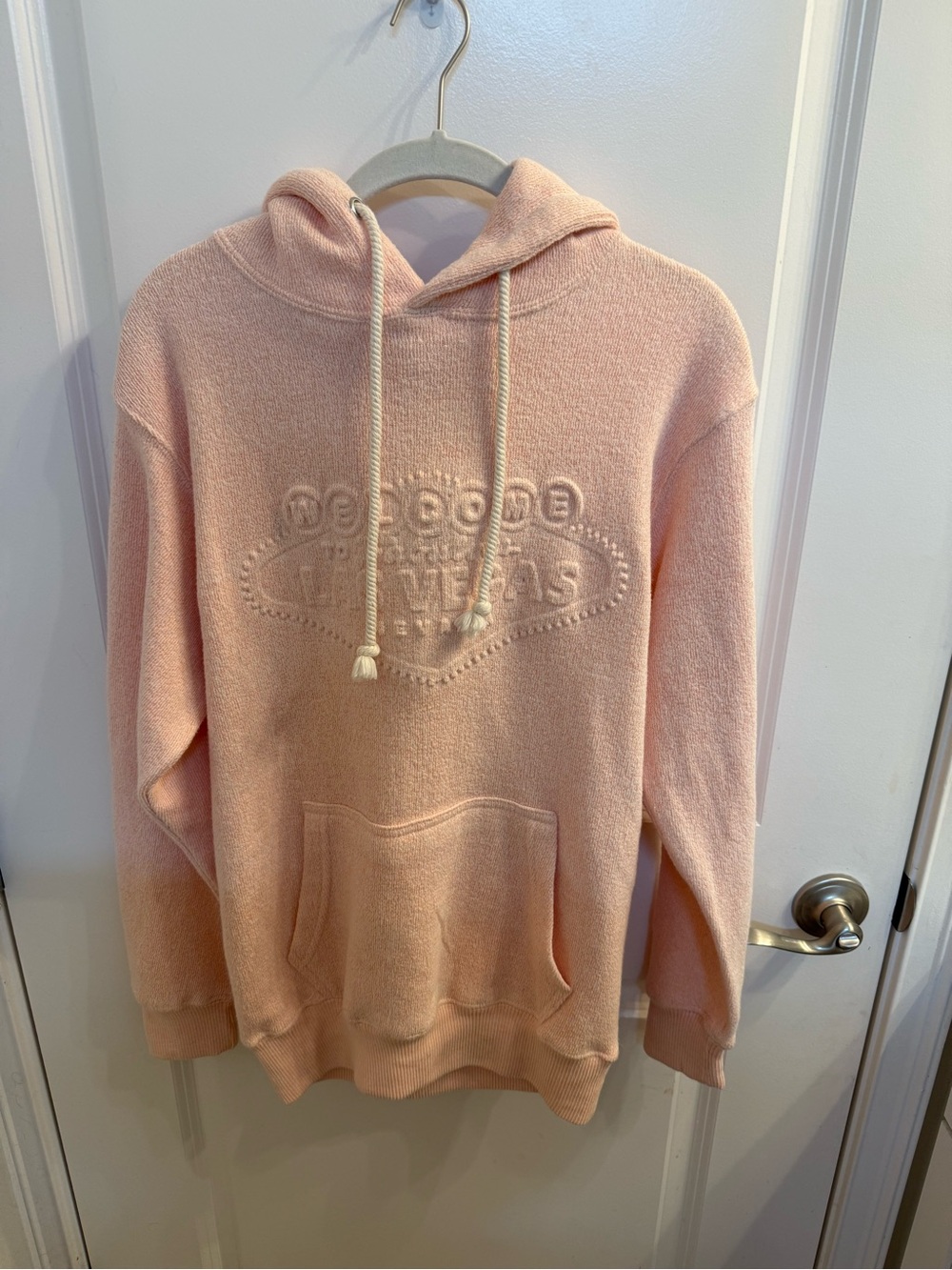 Peach Embossed Logo Hoodie - Soft Knit Pullover Welcome To Las Vegas